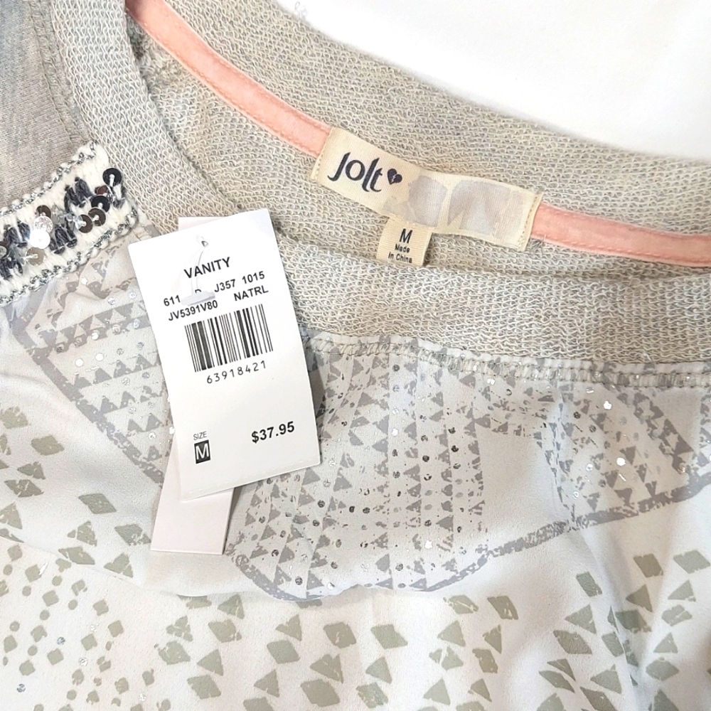 NWT Women's Jolt For Vanity Gray Aztec Patterned Sheer Knit Top - Picture 10 of 12
